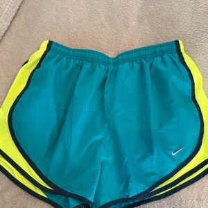 Nike Women's Blue and Neon Yellow Athletic Shorts
